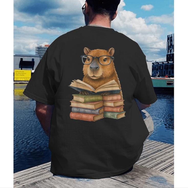 Cute Capybara Reading Books Animal Capybara Bookworms Men's Back Print T-Shirt