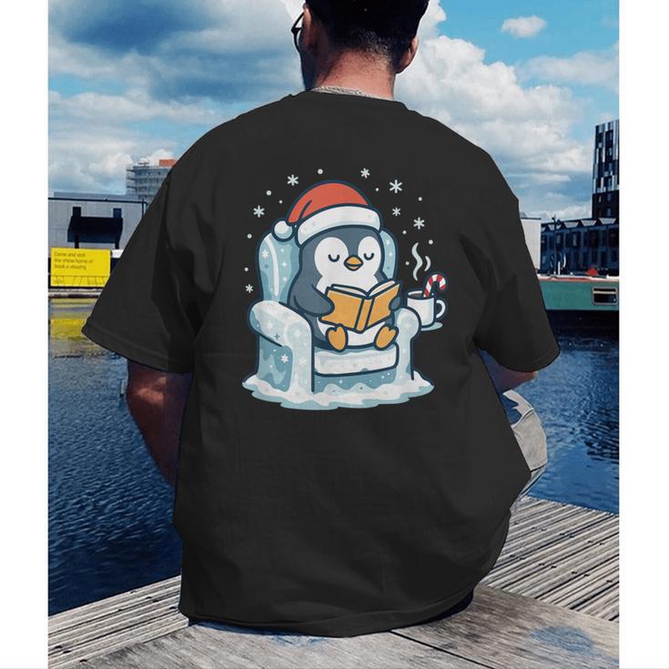 Cute Christmas Penguin Reading Book Cozy Winter Holiday Art Men's Back Print T-Shirt