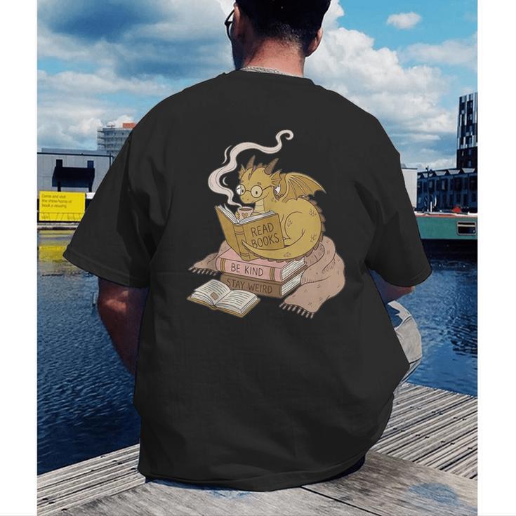 Cute Dragon Be Kind Stay Weird Read Books Men's Back Print T-Shirt