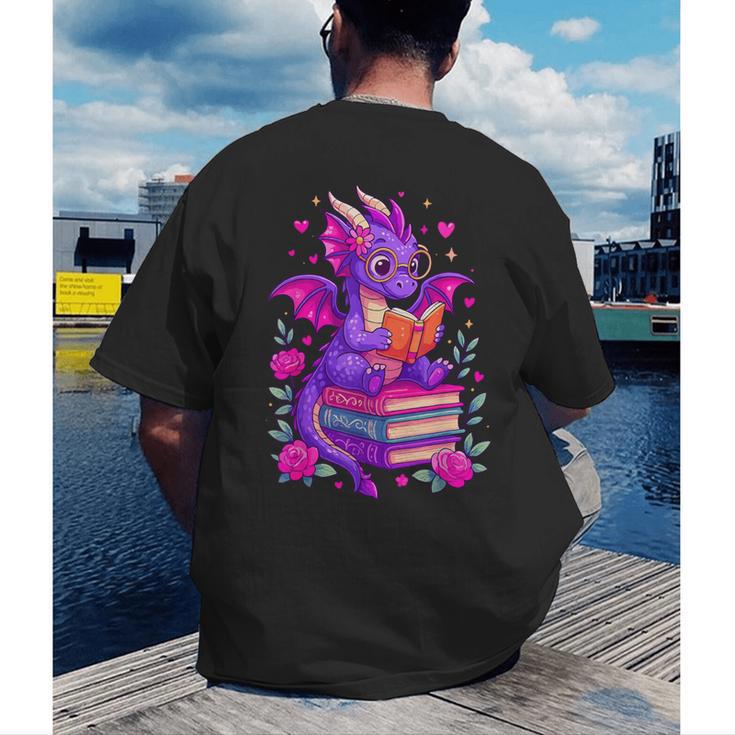 Cute Dragon Reading Books Bookworm Men's Back Print T-Shirt