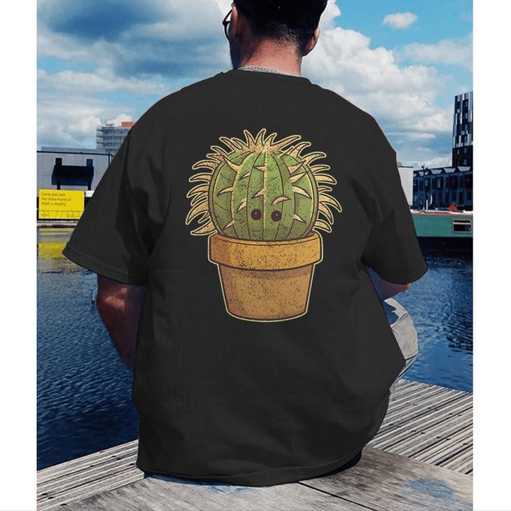 Cute Golden Barrel Cactus Introvert Distressed Men's Back Print T-Shirt