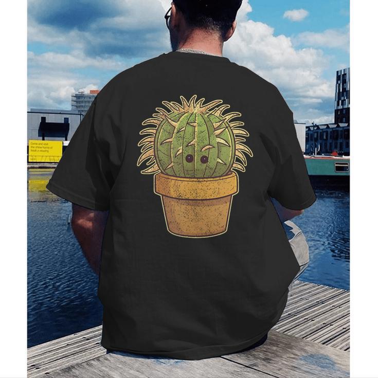 Cute Golden Barrel Cactus Introvert Distressed Men's Back Print T-Shirt