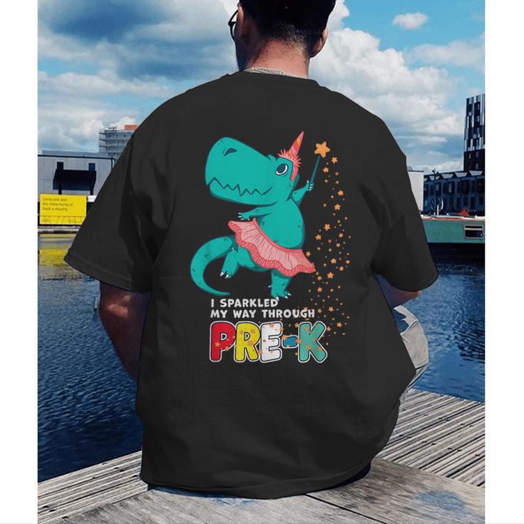 Cute Magical Ballerina Dino Unicorn Pre-K Graduation Men's Back Print T-Shirt
