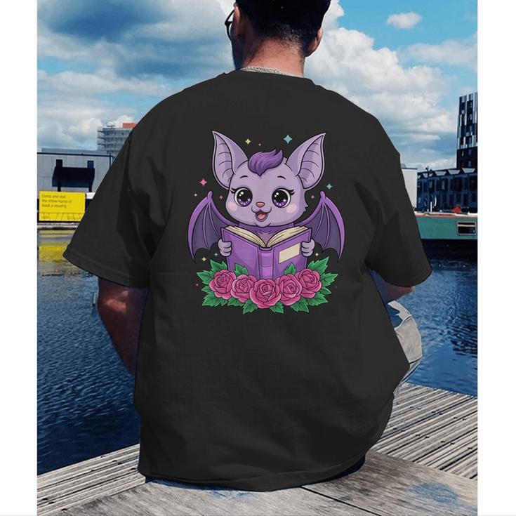 Cute Pastel Goth Bat Reading Book Men's Back Print T-Shirt