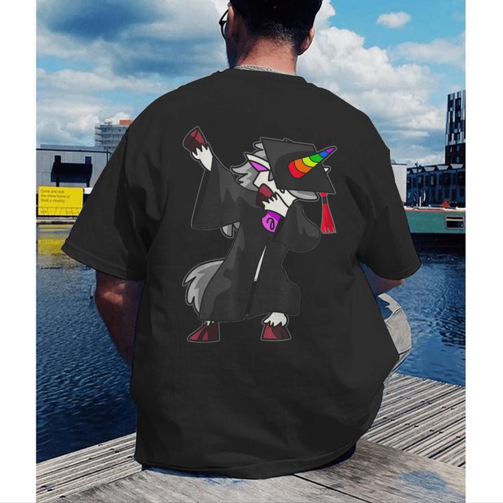 Dabbing Unicorn Cap And Gown Graduate 2021 Graduation Day Men's Back Print T-Shirt