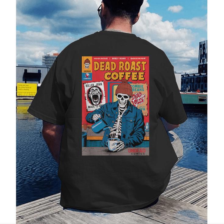 Dead Roast Coffee Comic Book Cover Style Skeleton Barista Men's Back Print T-Shirt