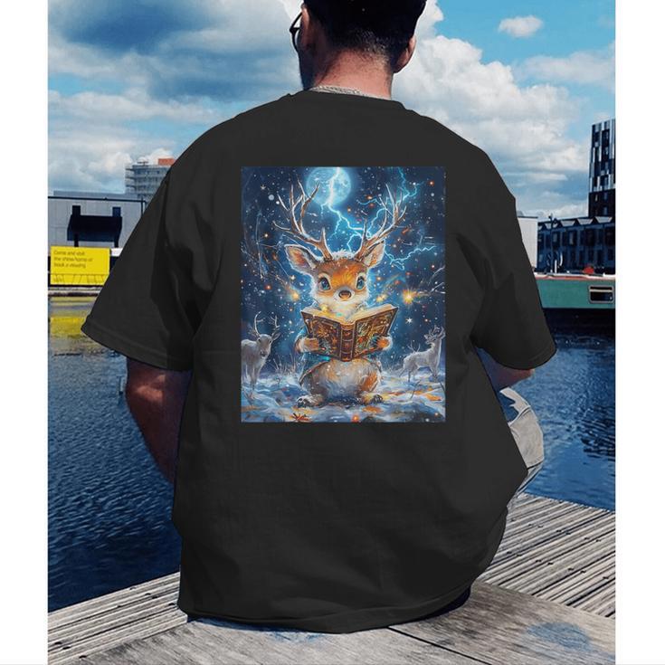 Deer Reads Book Women Girls Reindeer Men's Back Print T-Shirt