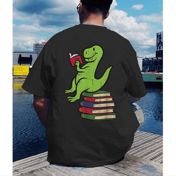 Dino Reading Read Reading Librarian Book Men Boys Kids Men's Back Print T-Shirt
