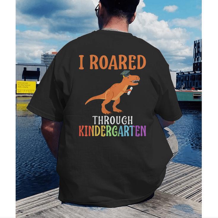 Dinosaur Graduation I Roared Through Kindergarten T-Shirt Men's Back Print T-Shirt