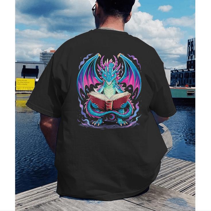 Dragon Reading Book Lover Men's Back Print T-Shirt