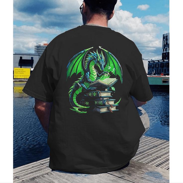 Dragon Reading Books Bookworm Men's Back Print T-Shirt