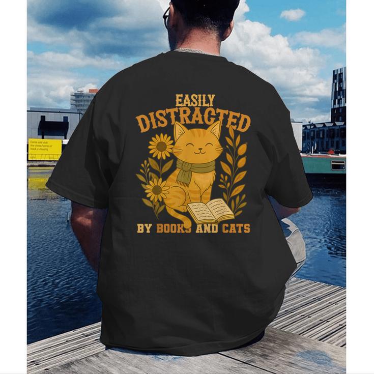 Easily Distracted By Cats And Books Cute Cat Book Lover Men's Back Print T-Shirt