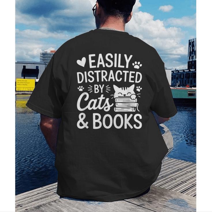 Easily Distracted By Cats And Books Reading Apparel Men's Back Print T-Shirt