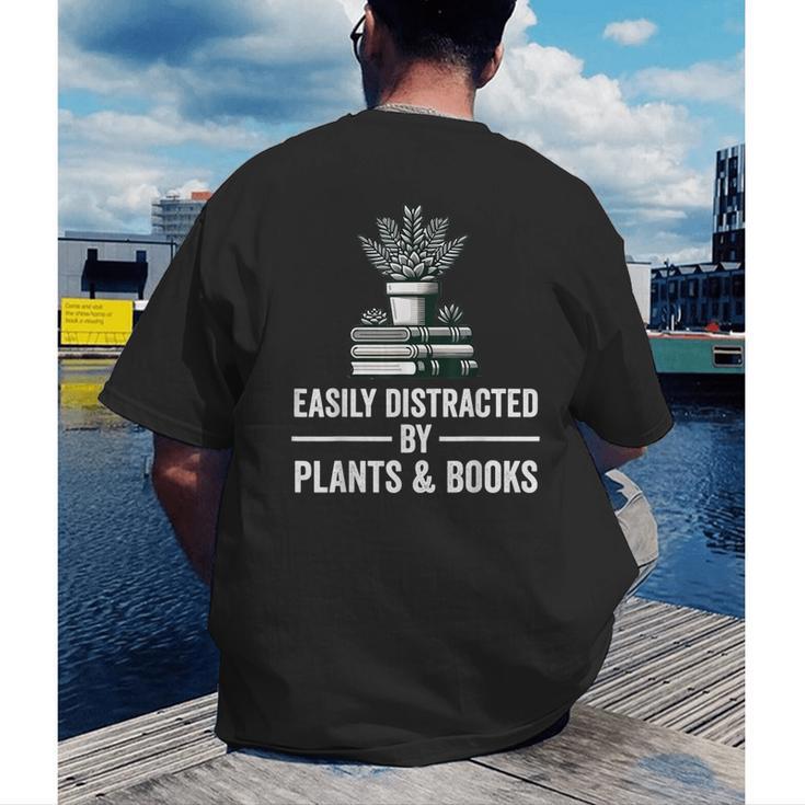 Easily Distracted By Plants & Books Plant Book Lover Men's Back Print T-Shirt Easily Distracted By Plants & Books Plant Book Lover Men's Back Print T-Shirt