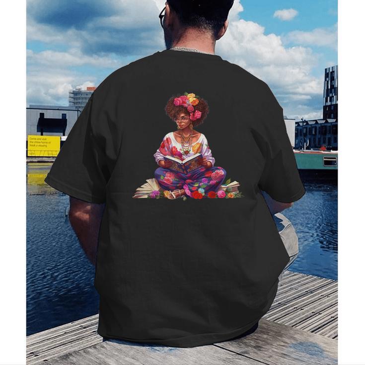 Educated Melanin Queen Afro Women Reading Book History Men's Back Print T-Shirt