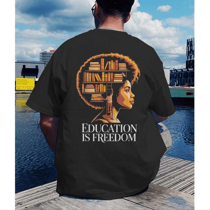 Education Is Freedom Afro Woman Book Illustration Men's Back Print T-Shirt Education Is Freedom Afro Woman Book Illustration Men's Back Print T-Shirt