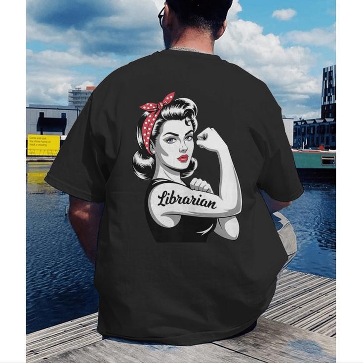 Female Librarian Rosie Riveter Book Guardian Woman Men's Back Print T-Shirt