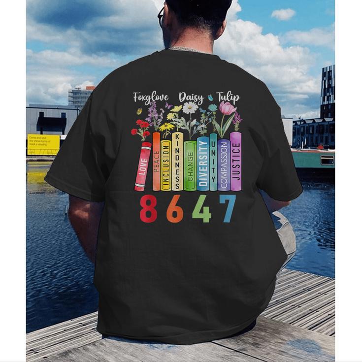 Floral Foxglove Daisy Tulip 8647 Books Lover Blooming Flower Men's Back Print T-Shirt