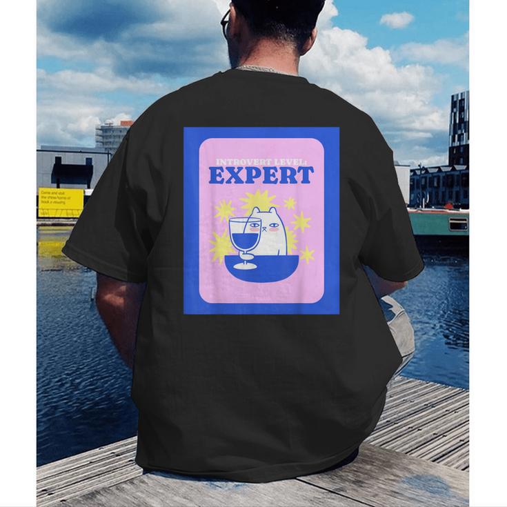 Fun Cute Introvert Cat Character With Wine Men's Back Print T-Shirt