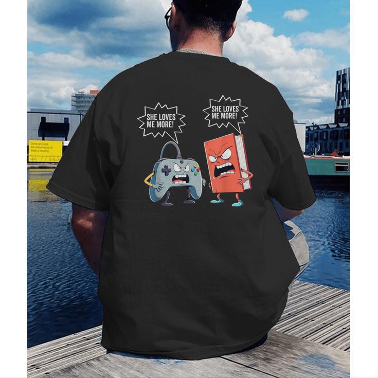 Gamer Book Lover Girl Women Bookworm Video Gaming Daughter Men's Back Print T-Shirt