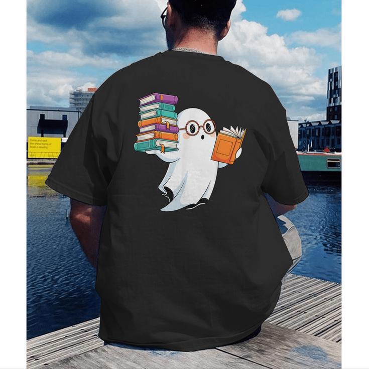 Ghost Reading Books Halloween Library Men's Back Print T-Shirt Ghost Reading Books Halloween Library Men's Back Print T-Shirt