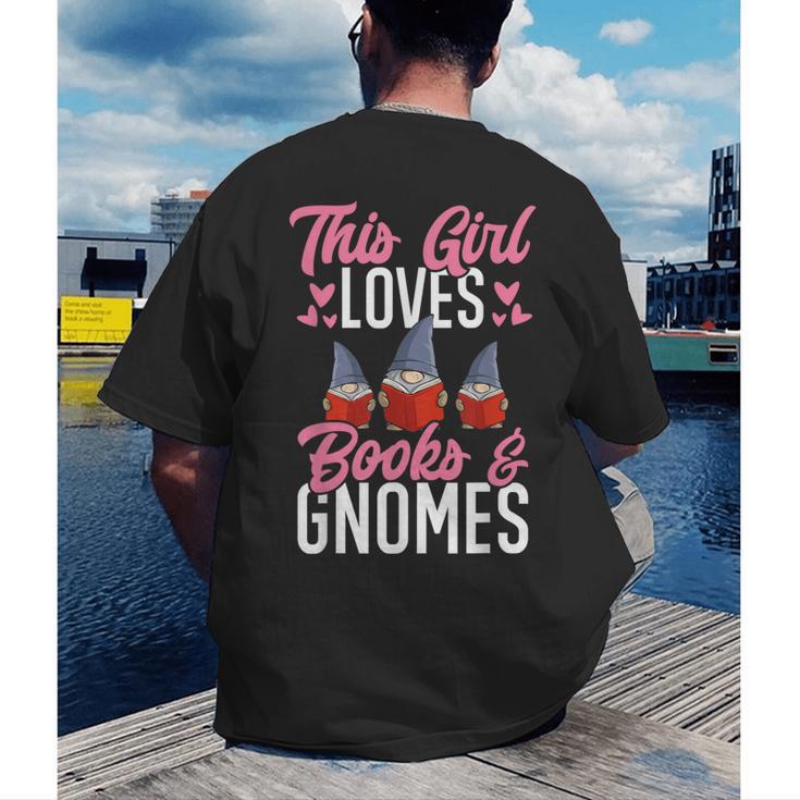 This Girl Loves Books And Gnomes Gardener Dwarf Garden Gnome Men's Back Print T-Shirt