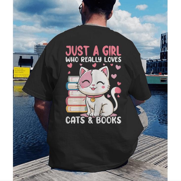 Girl Who Loves Cats And Books Cute Men's Back Print T-Shirt