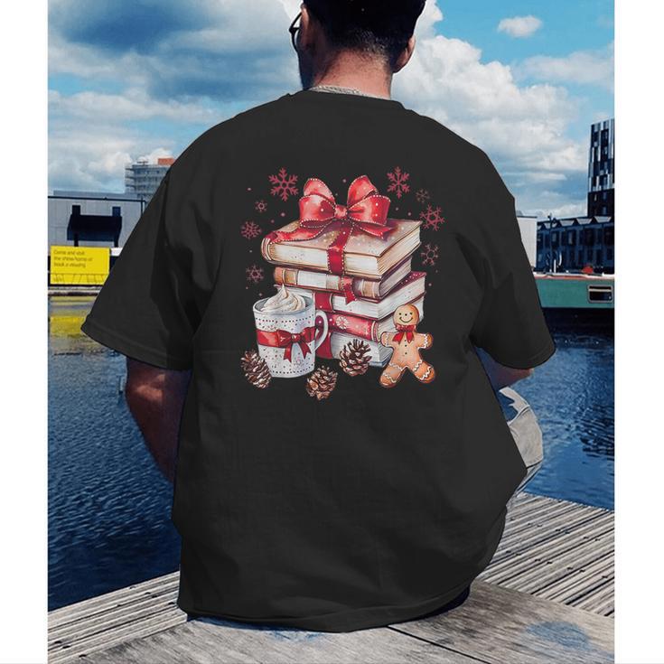 Girly Coquette Gingerbread Books And Hot Cocoa Cozy Season Men's Back Print T-Shirt Girly Coquette Gingerbread Books And Hot Cocoa Cozy Season Men's Back Print T-Shirt