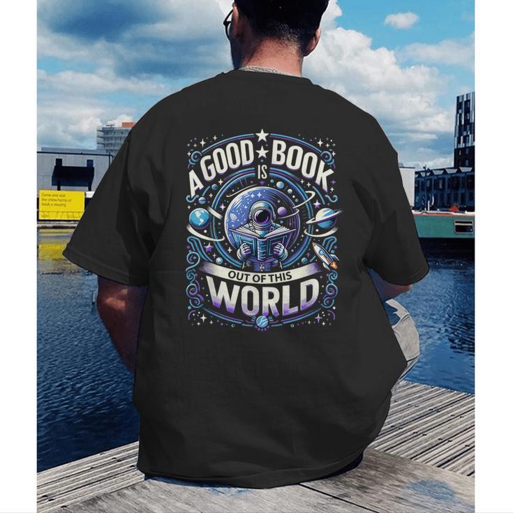 A Good Book Is Out Of This World Shirt Astronaut Reading Men's Back Print T-Shirt