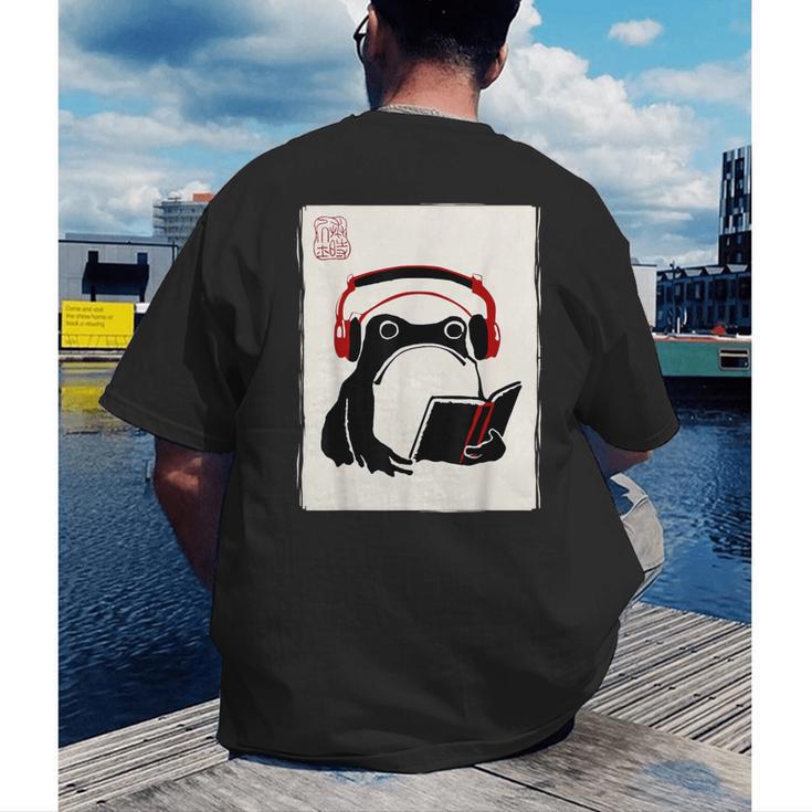 Grumpy Frog Books Music Kawaii Ink Japanese Men's Back Print T-Shirt Grumpy Frog Books Music Kawaii Ink Japanese Men's Back Print T-Shirt