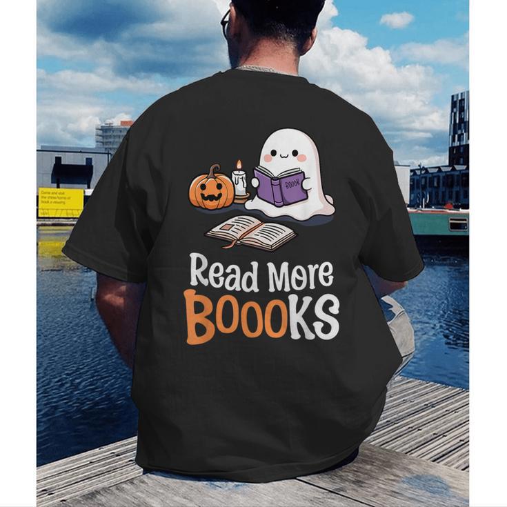 Halloween Teacher Women Cute Reading Ghost Read More Books Men's Back Print T-Shirt