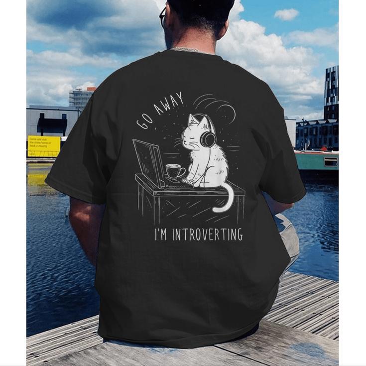 Introvert Cat With Coffee On Computer Antisocial Emo Goth Men's Back Print T-Shirt Introvert Cat With Coffee On Computer Antisocial Emo Goth Men's Back Print T-Shirt