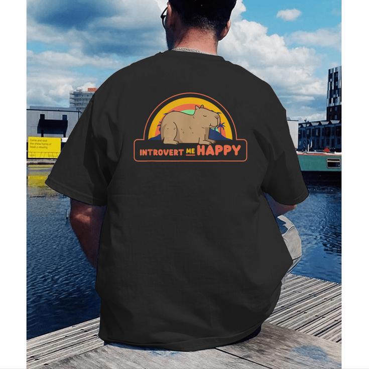 Introvert Me Happy Retro Sunset Capybara Tee Men's Back Print T-Shirt