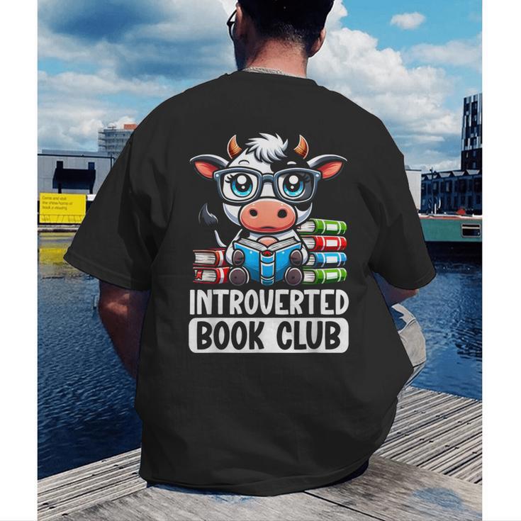 Introverted Book Club Reading Lover Cow Men's Back Print T-Shirt