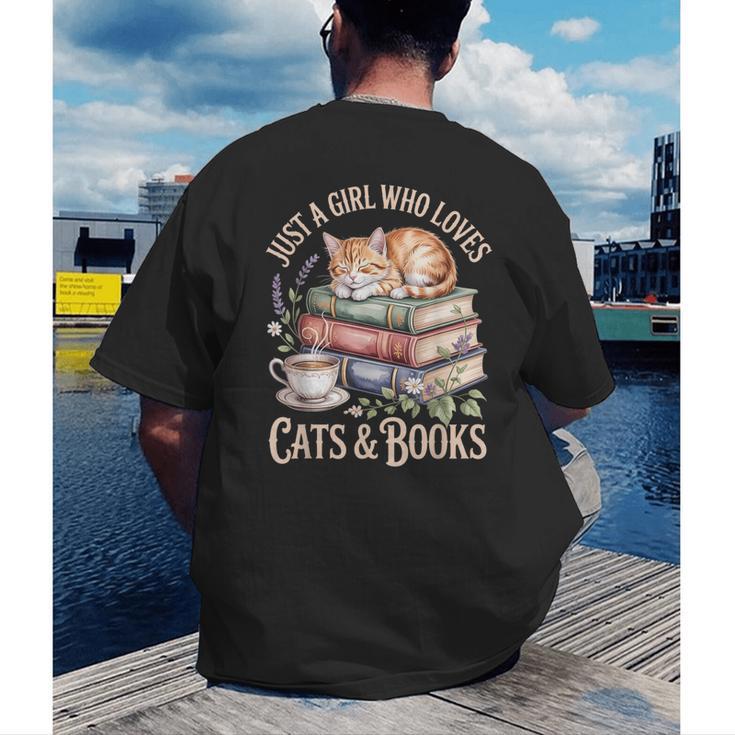 Just A Girl Who Loves Cats And Books Reading Librarian Men's Back Print T-Shirt