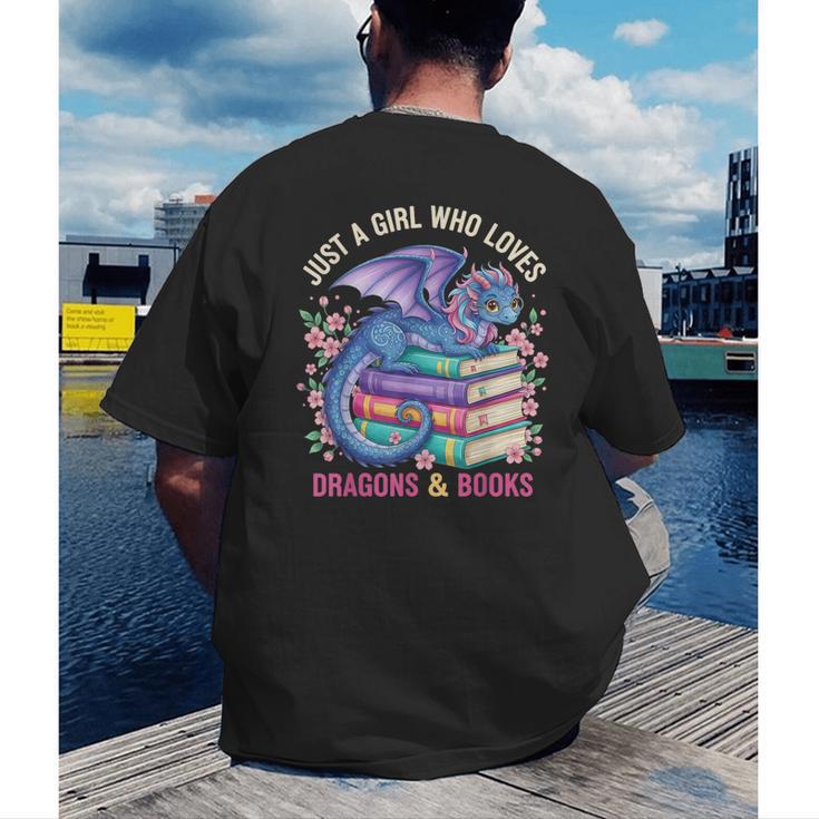Just a Girl Who Loves Dragons And Books Dragon Reading Men's Back Print T-Shirt Just a Girl Who Loves Dragons And Books Dragon Reading Men's Back Print T-Shirt