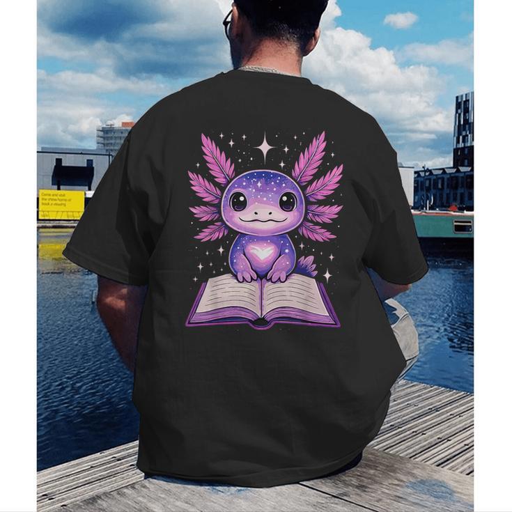 Kawaii Axolotl Cute Axolotls Reading Book Men's Back Print T-Shirt