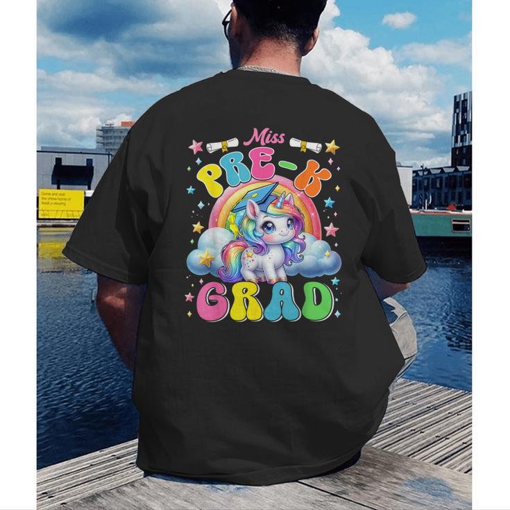 Kids Miss Pre-K Grad Graduation Cute Unicorn Rainbow Girls Men's Back Print T-Shirt