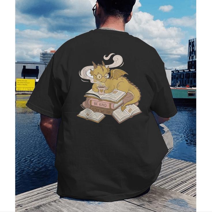 Be Kind Stay Weird Read Books Cute Dragon Men's Back Print T-Shirt Be Kind Stay Weird Read Books Cute Dragon Men's Back Print T-Shirt