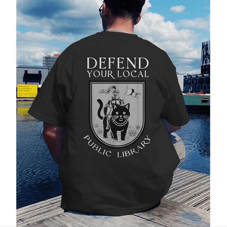 Knight Cat Defend Your Public Library Book Lover Men's Back Print T-Shirt