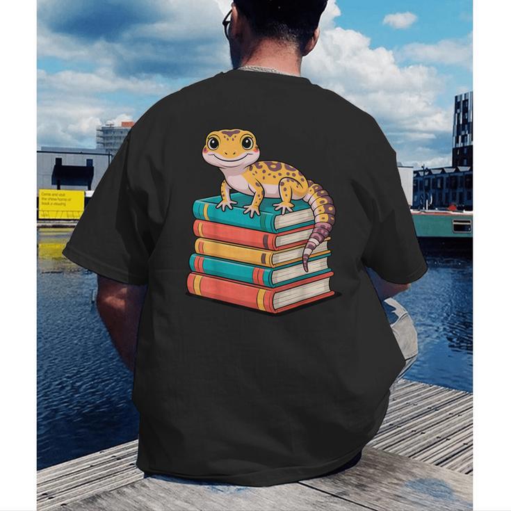 Leopard Gecko Book Lover Reading Men's Back Print T-Shirt