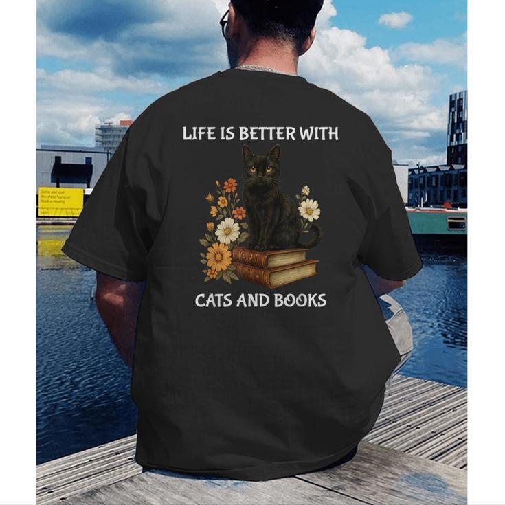 Life Is Better With Cats And Books Cute Cat Lover For Men Women Kids Men's Back Print T-Shirt