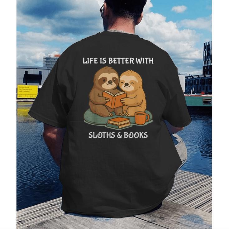 Life Is Better With Sloths And Books Cute Sloth Lover Men's Back Print T-Shirt