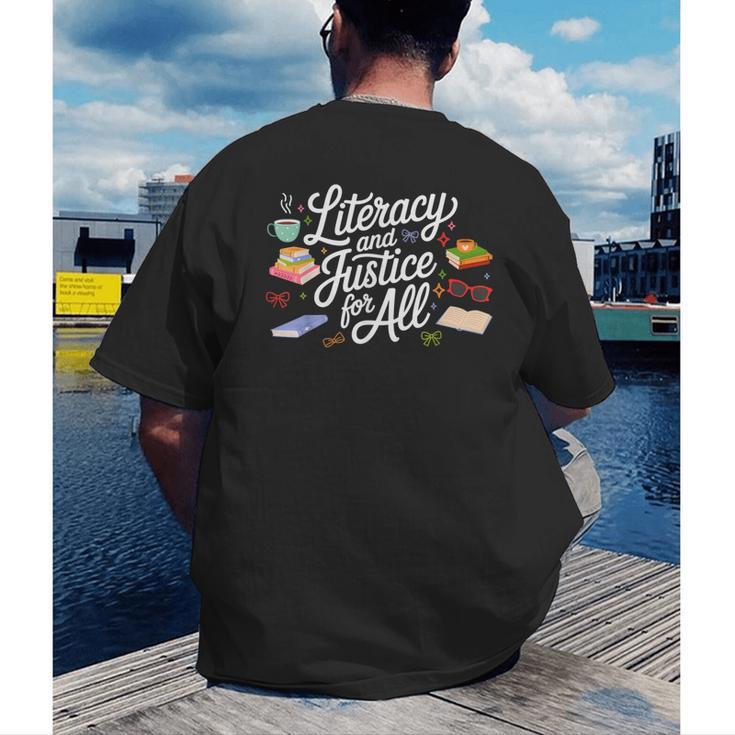 Literacy And Justice For All Protect Libraries Banned Books Men's Back Print T-Shirt