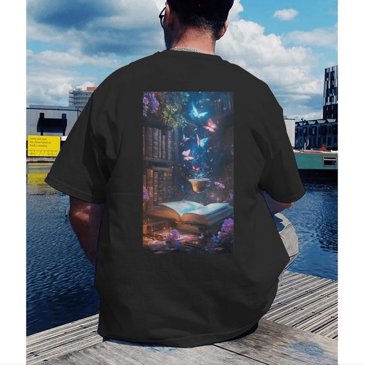 Magic Books Butterflies Fantasy Nature Tea Enchanting Men's Back Print T-Shirt Magic Books Butterflies Fantasy Nature Tea Enchanting Men's Back Print T-Shirt