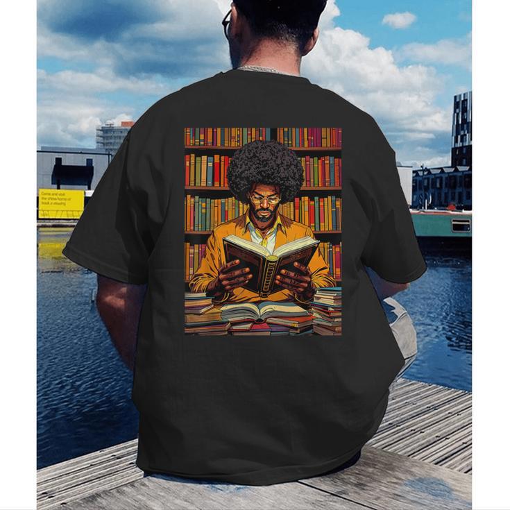 Man Reading Book Black History Month Book Lover Afro Men's Back Print T-Shirt