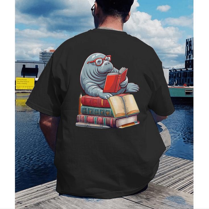 Manatee Reading Books Matching Bookworm Readers Librarian Men's Back Print T-Shirt