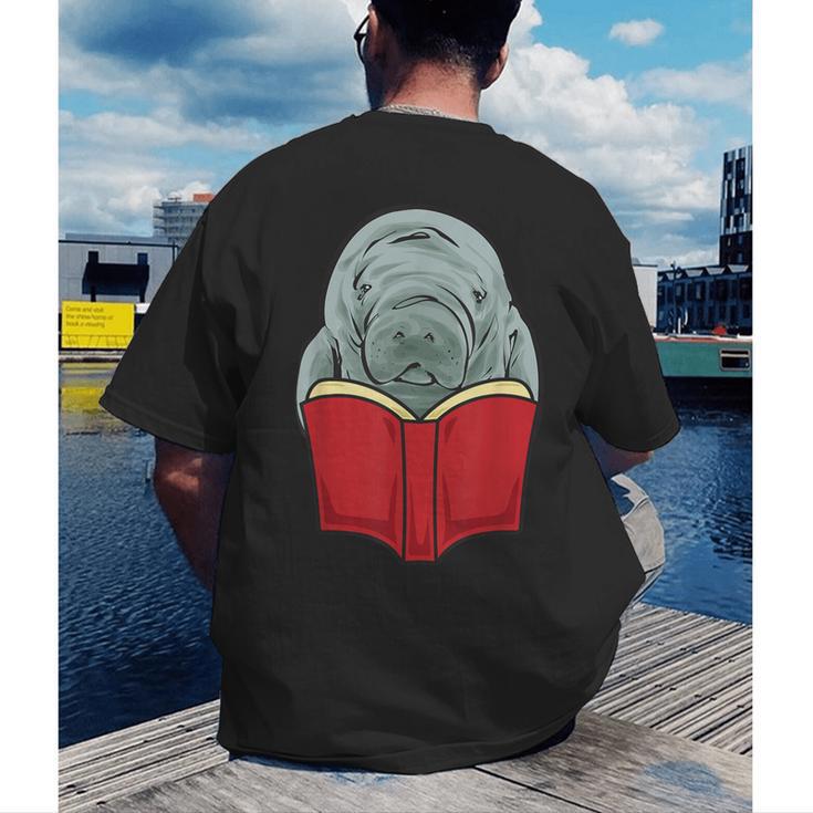 Manatee Reading Books Sea Animal Manatee Men's Back Print T-Shirt