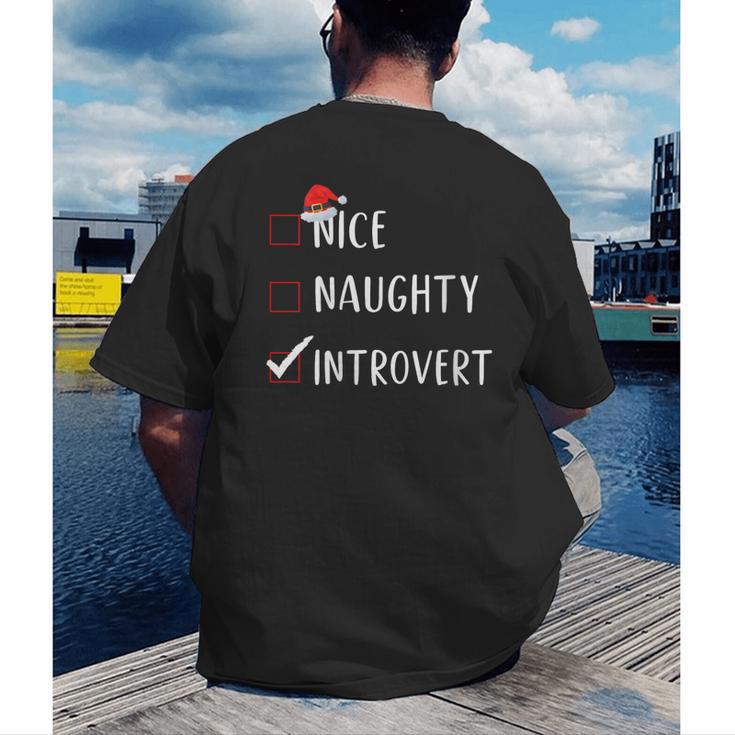 Nice Naughty Introvert List Christmas Introvert Men's Back Print T-Shirt Nice Naughty Introvert List Christmas Introvert Men's Back Print T-Shirt