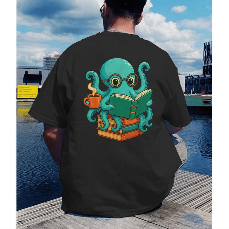 Octopus Reading Book Reading Bookworm Reader Men's Back Print T-Shirt Octopus Reading Book Reading Bookworm Reader Men's Back Print T-Shirt